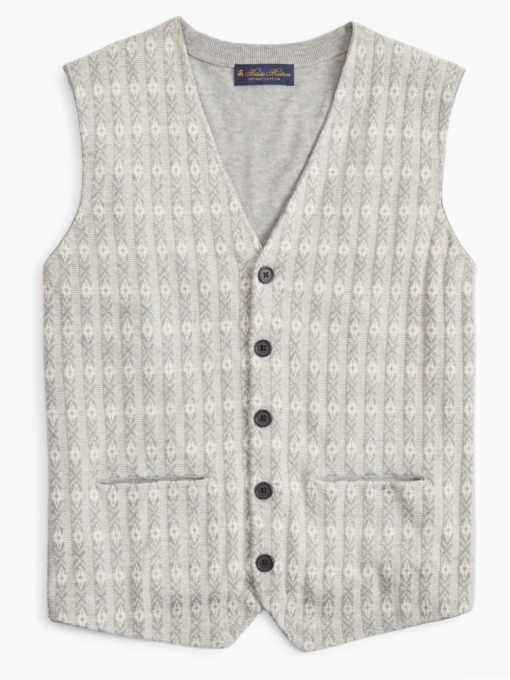 Brooks Brothers Mens Gray Supima Cotton Jacquard Waist Coat Vest Size M